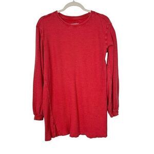 We The Free People Tunic Top Small Red Crew Neck Long Sleeve Cotton Henley Women